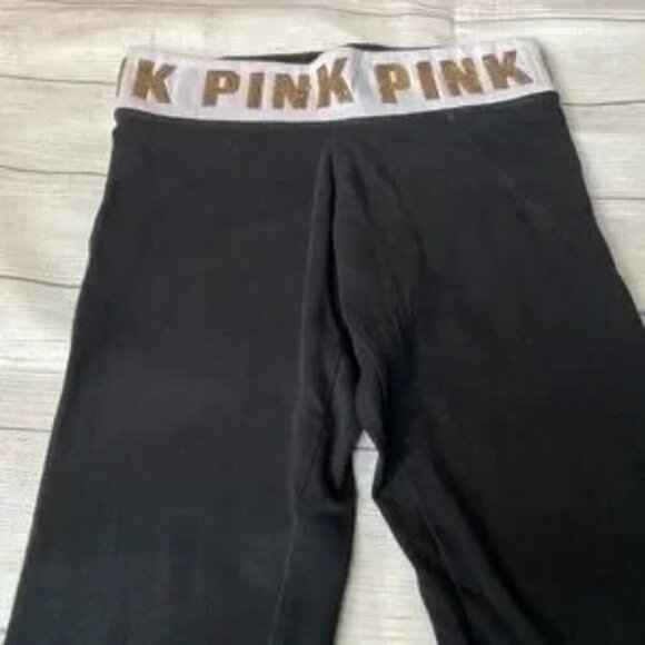 🩷 PINK Victoria’s Secret Bling Leggings Black White and Gold Sequins Medium - Picture 3 of 11